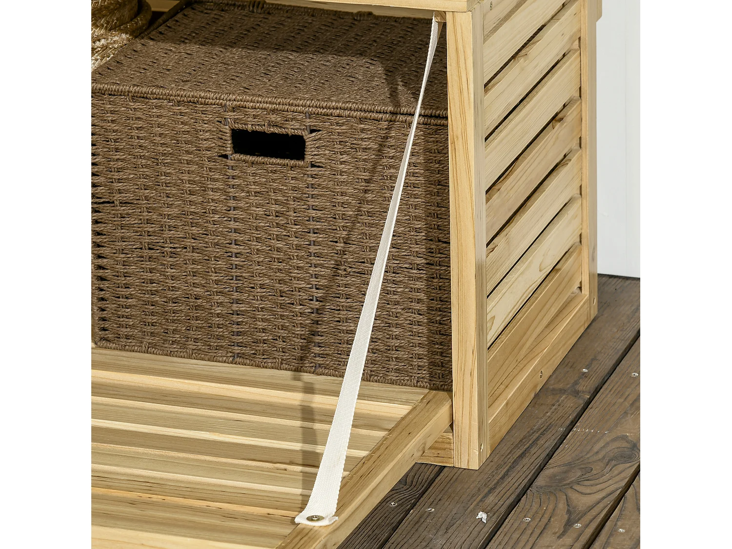 Cassapanca da giardino con traliccio e 4 ripiani in legno