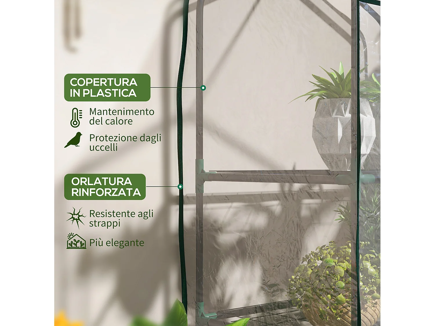 Serra da giardino a 3 livelli con copertura avvolgibile trasparente