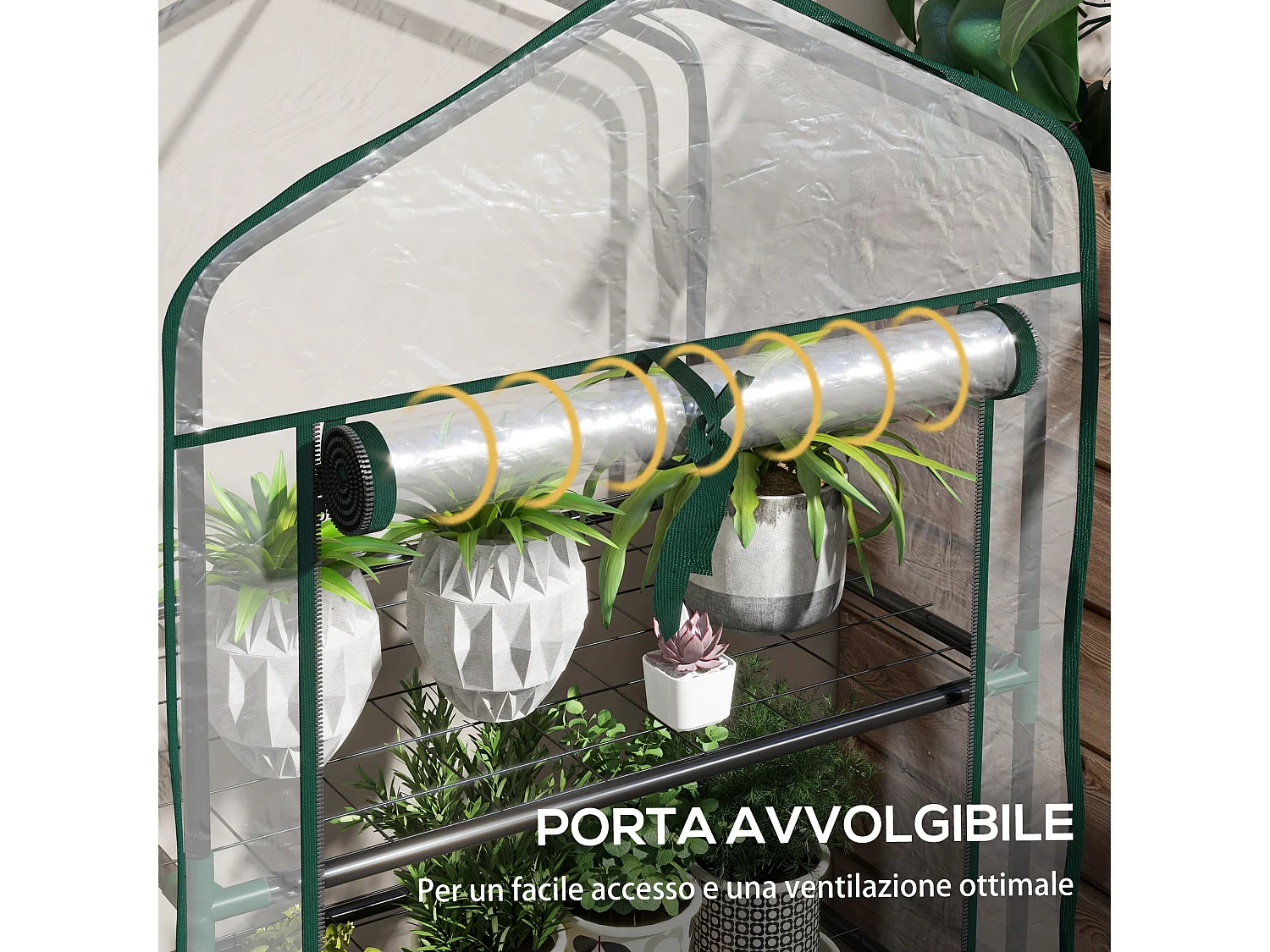 Serra da giardino a 3 livelli con copertura avvolgibile trasparente