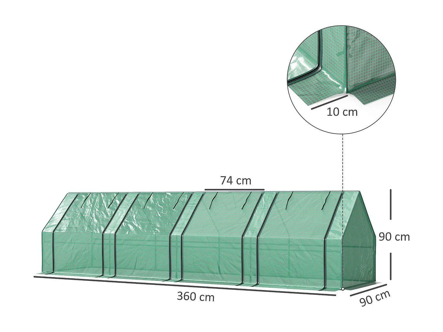 Mini serra da giardino a 4 porte arrotolabili in acciaio e pe verde