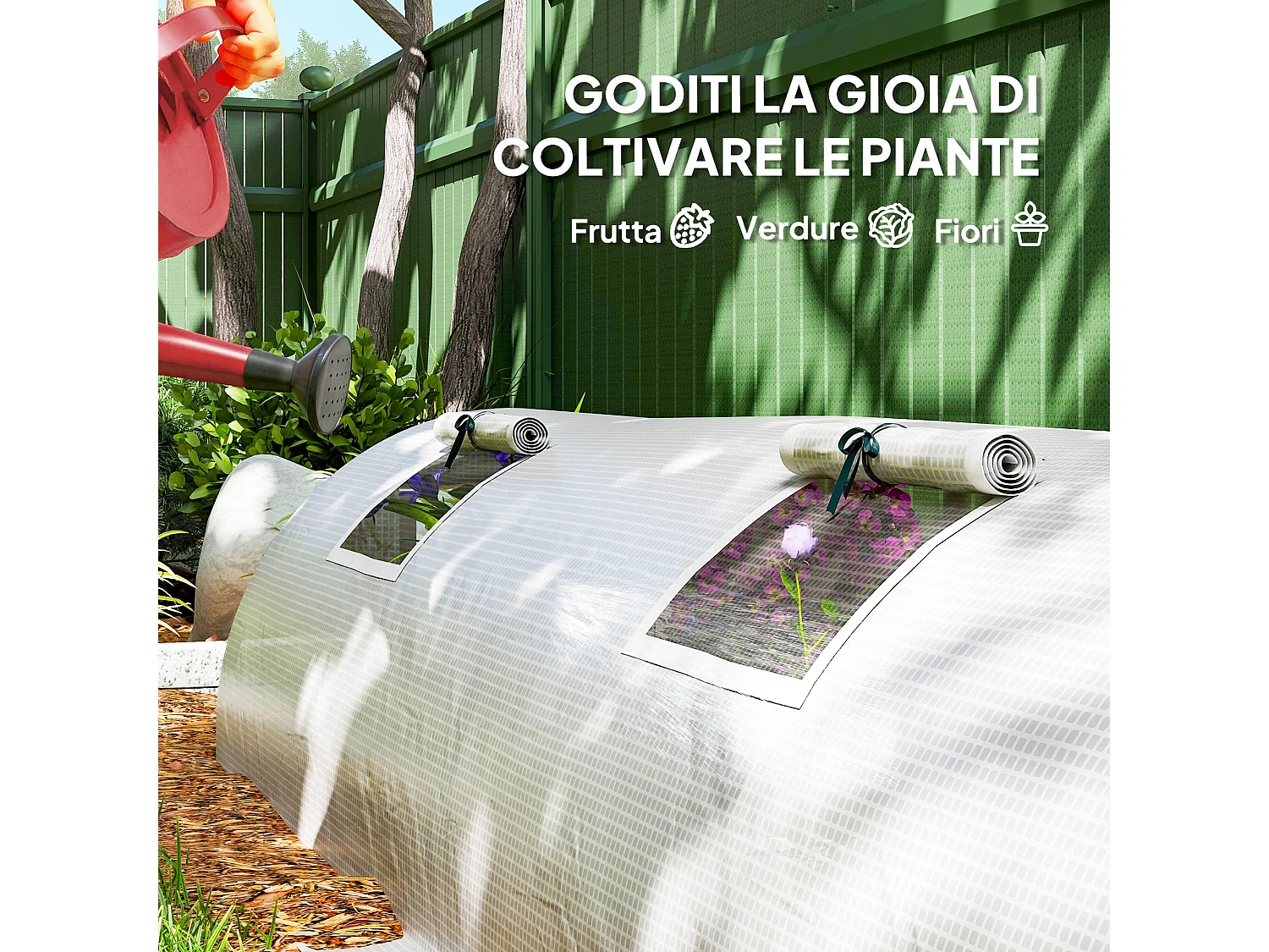 Mini serra da giardino a 4 porte arrotolabili in acciaio e pe verde