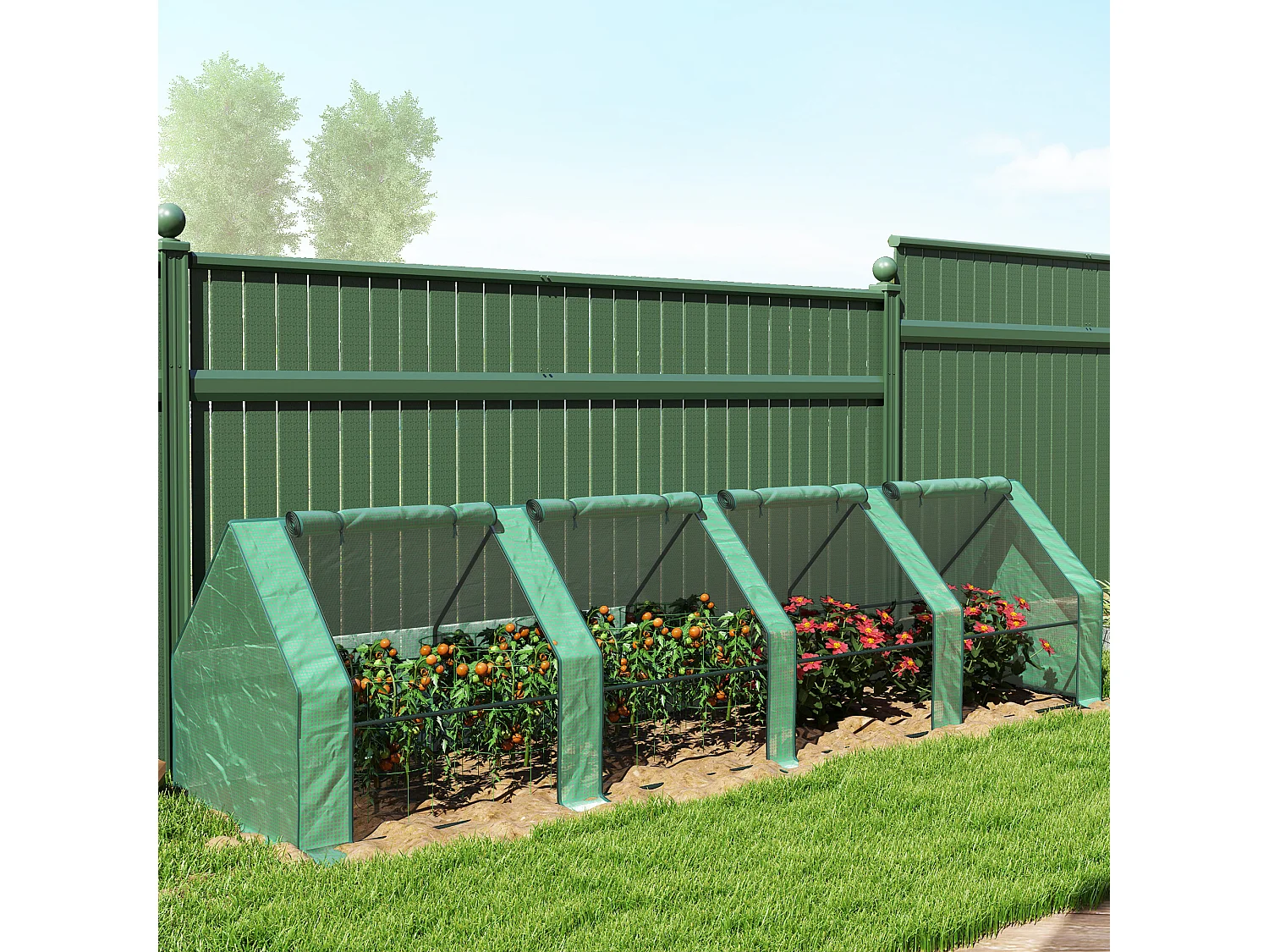 Mini serra da giardino a 4 porte arrotolabili in acciaio e pe verde