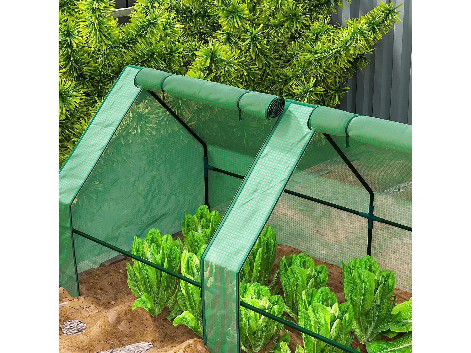 Mini serra da giardino a 4 porte arrotolabili in acciaio e pe verde