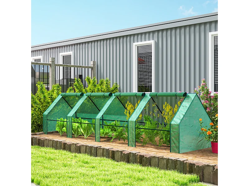 Mini serra da giardino a 4 porte arrotolabili in acciaio e pe verde