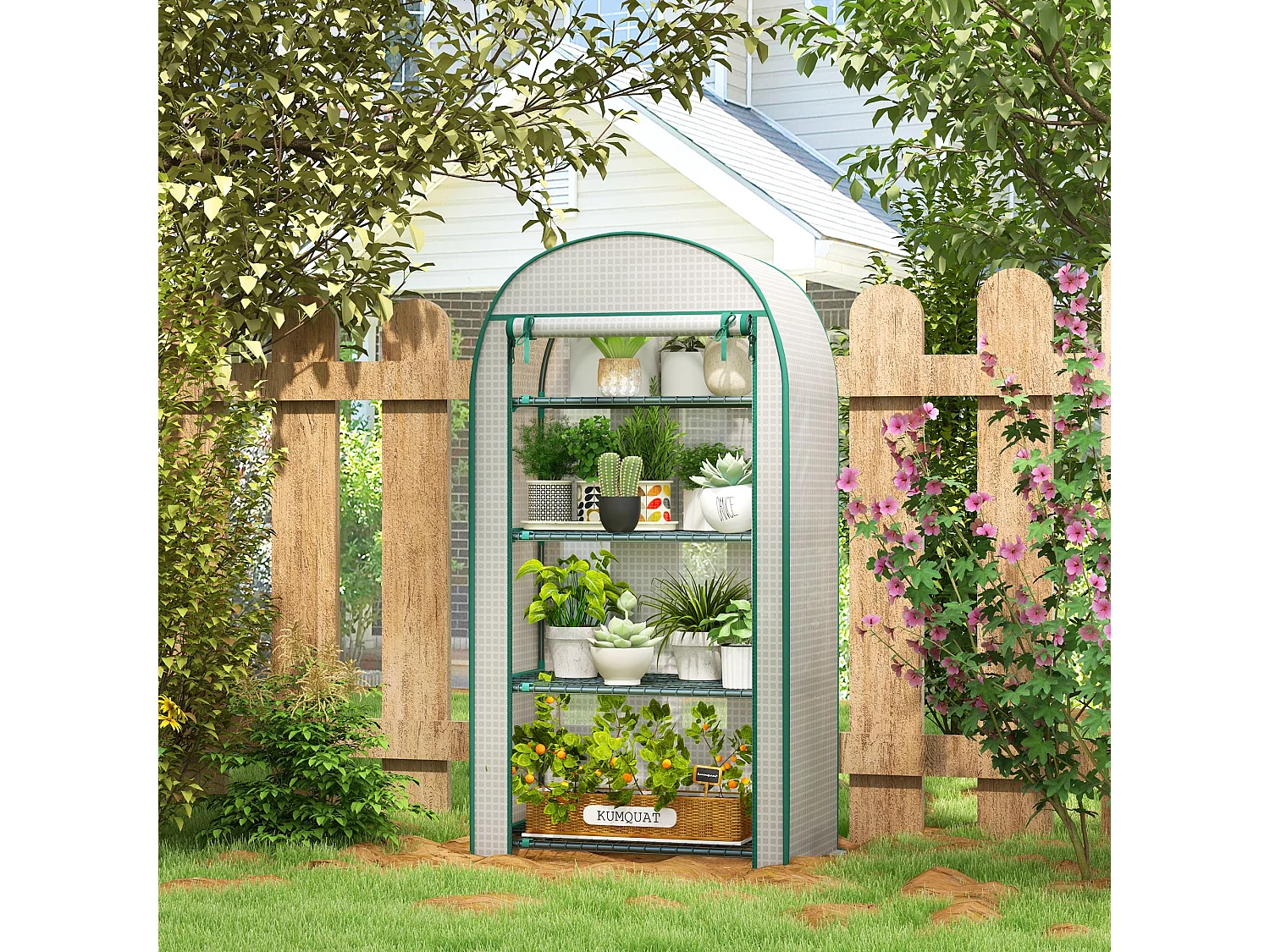 Serra da giardino con 4 ripiani e copertura in pe 80x50x160 cm bianco