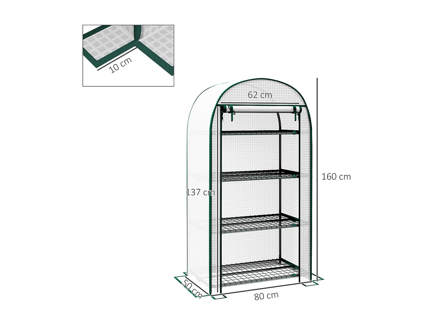 Serra da giardino con 4 ripiani e copertura in pe 80x50x160 cm bianco