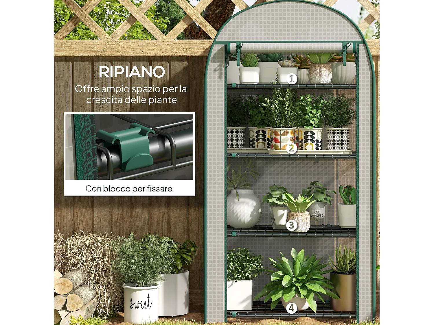 Serra da giardino con 4 ripiani e copertura in pe 80x50x160 cm bianco