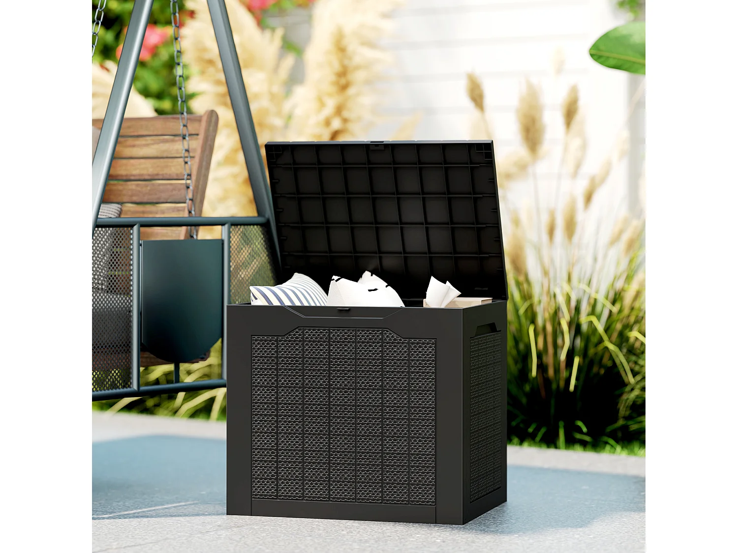 Baule da giardino con maniglie impermeabile 56x41x50 cm nero