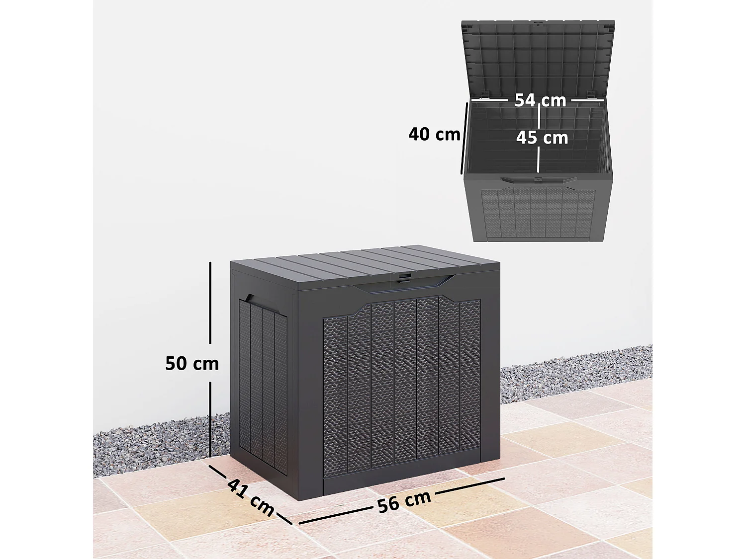 Baule da giardino con maniglie impermeabile 56x41x50 cm nero