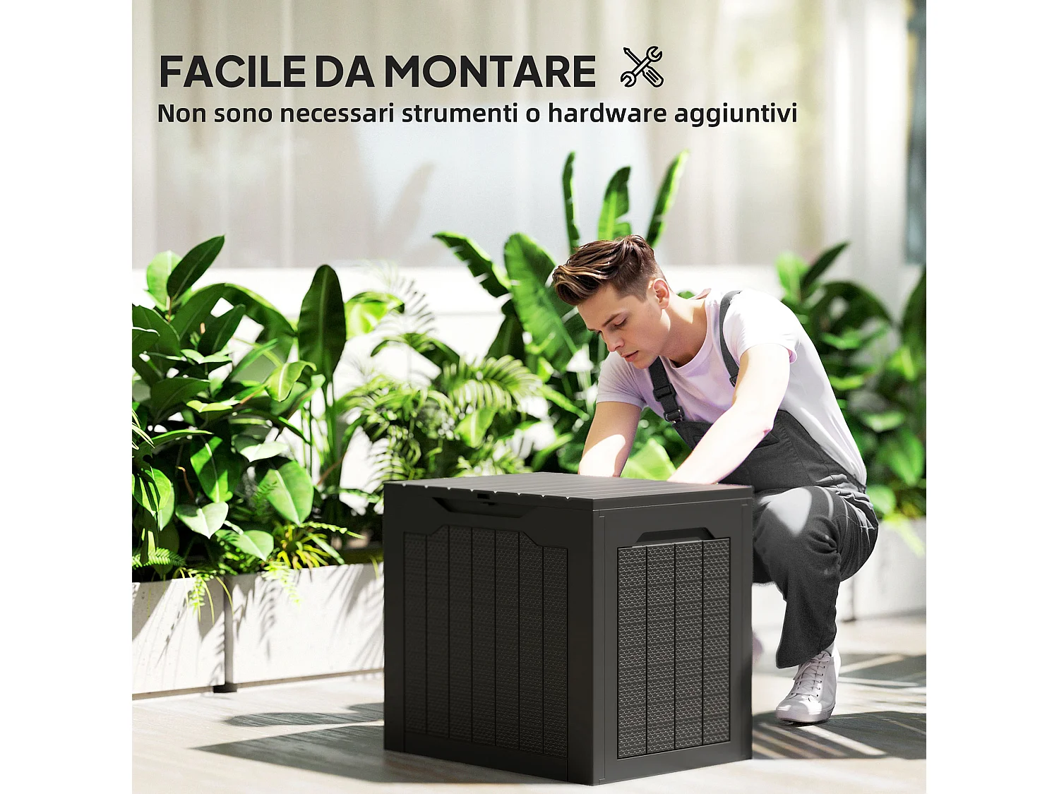 Baule da giardino con maniglie impermeabile 56x41x50 cm nero