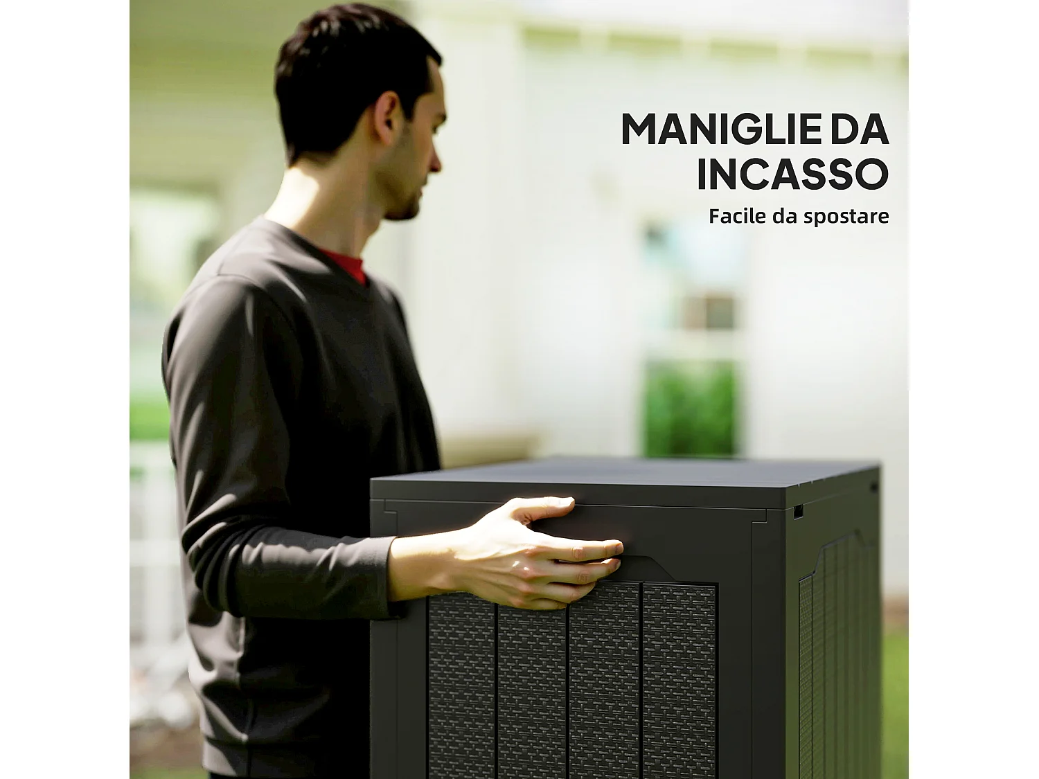 Baule da giardino con maniglie impermeabile 56x41x50 cm nero