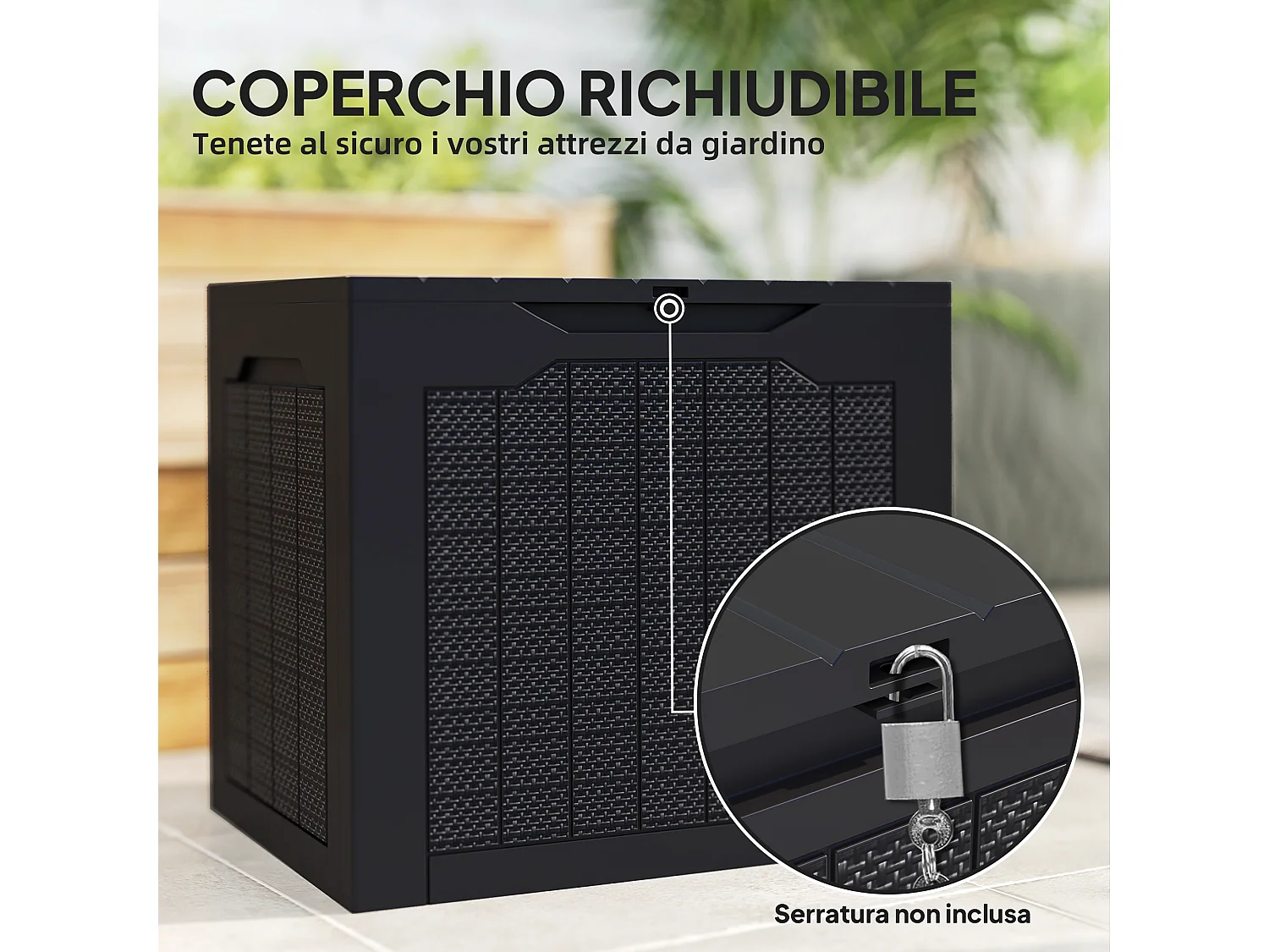 Baule da giardino con maniglie impermeabile 56x41x50 cm nero