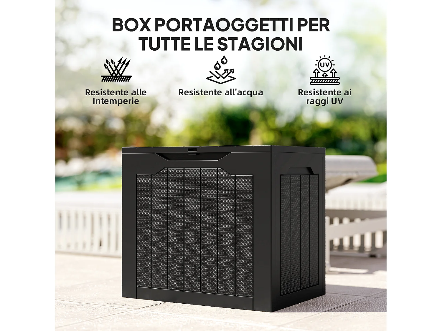 Baule da giardino con maniglie impermeabile 56x41x50 cm nero