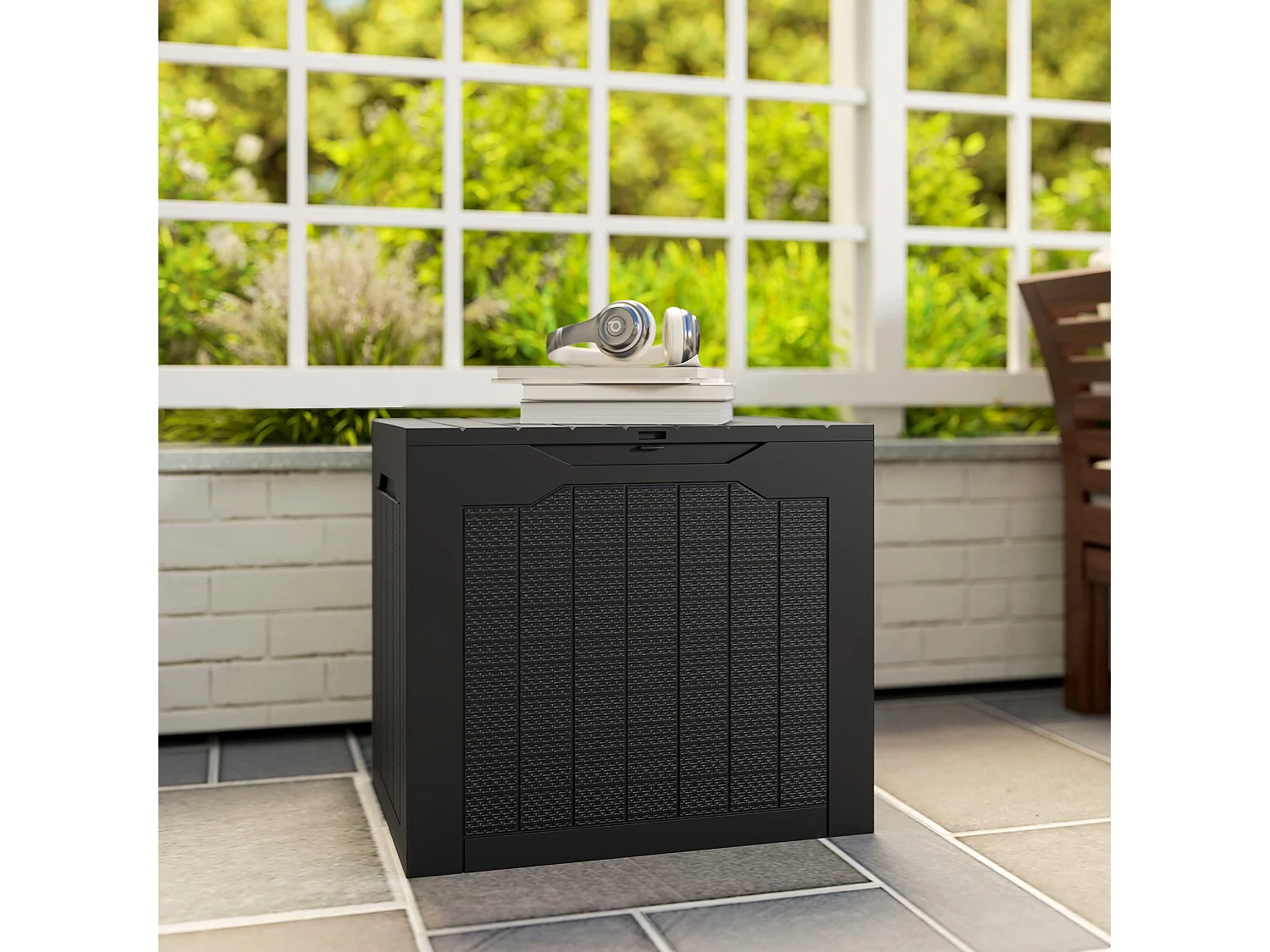 Baule da giardino con maniglie impermeabile 56x41x50 cm nero