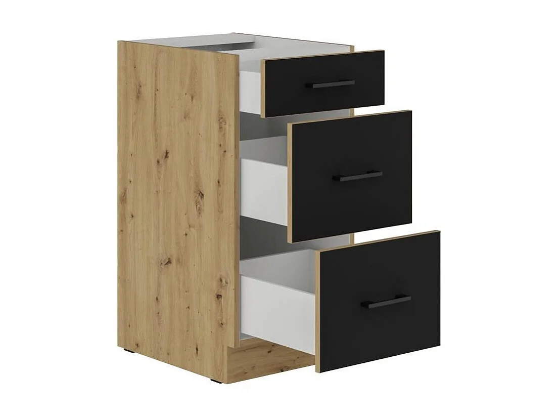 Niski mebel na garnki MODENA 40 cm 3 szuflady dąb artisan czarny mat soft close