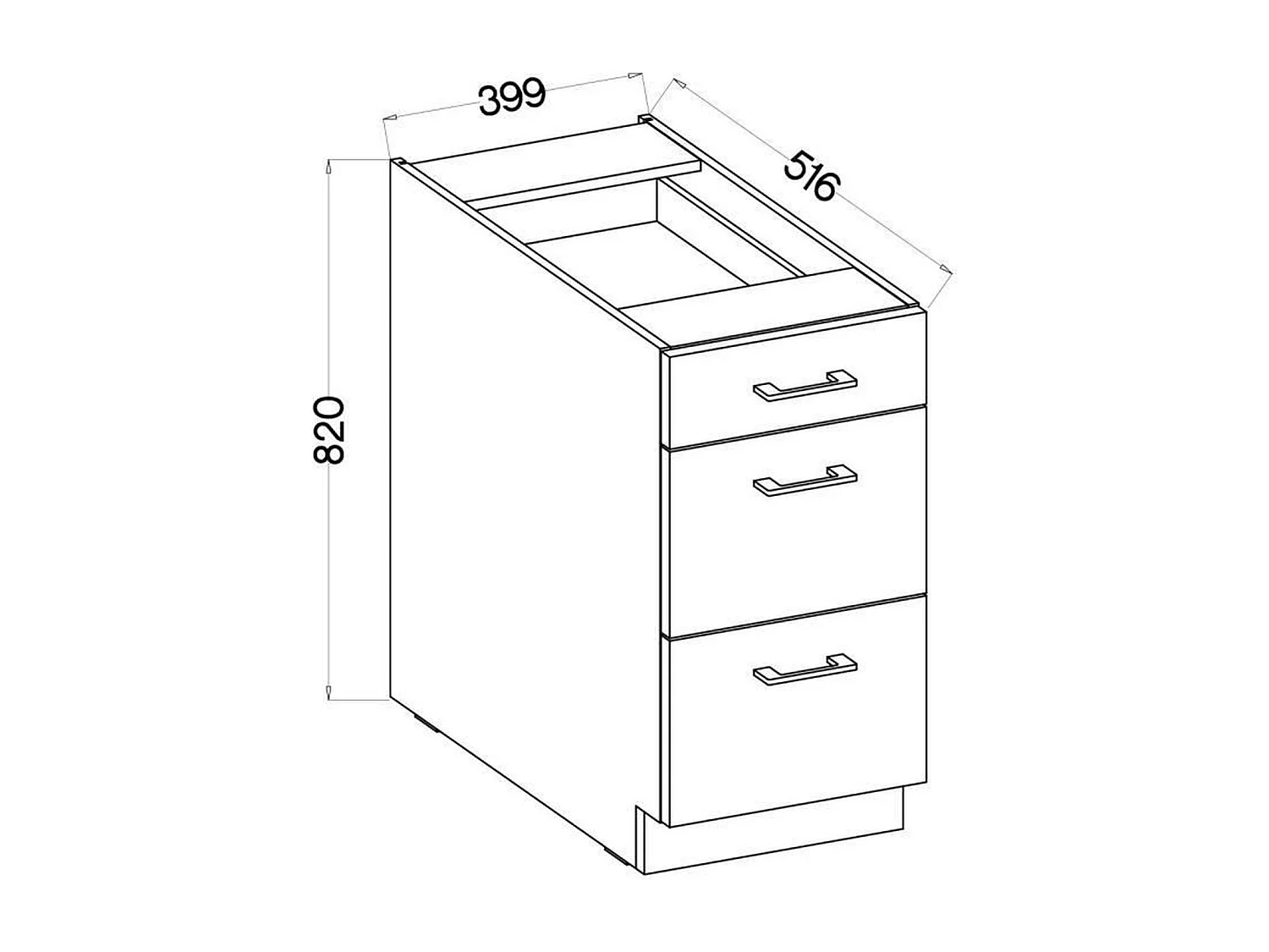 Niski mebel na garnki MODENA 40 cm 3 szuflady dąb artisan czarny mat soft close