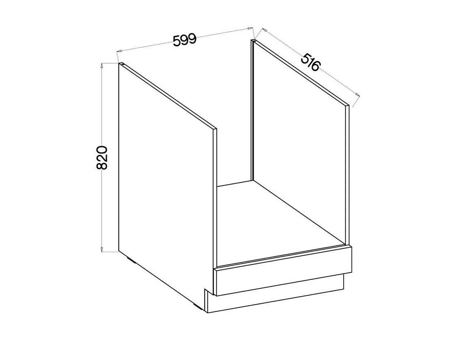 Onderkast voor oven MODENA 60 cm in ambachtelijk eiken en mat zwart, modern design, zonder deur, klaar om te monteren