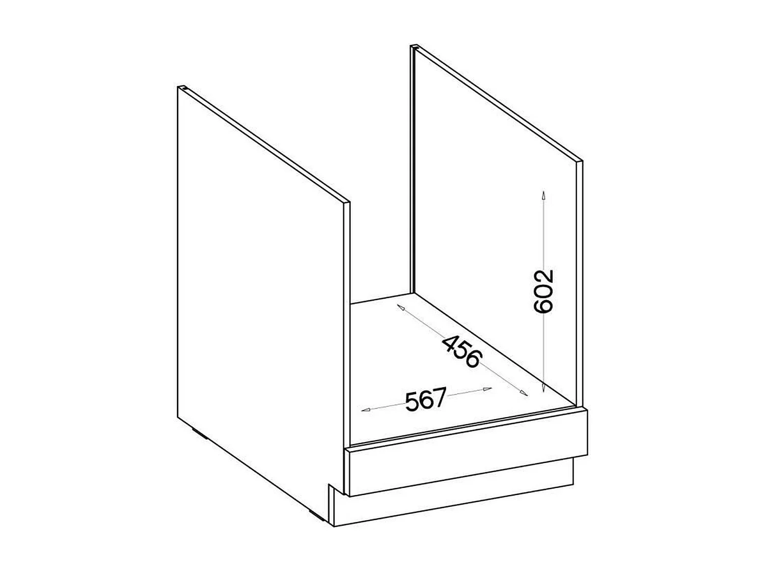 Onderkast voor oven MODENA 60 cm in ambachtelijk eiken en mat zwart, modern design, zonder deur, klaar om te monteren