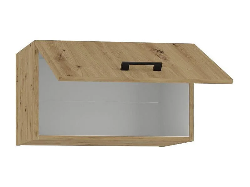 Hoge kast voor afzuigkap MODENA 60 cm ambachtelijk eiken en mat zwart, kanteldeur met demper en geïntegreerde LED-verlichting