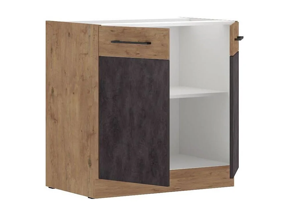 Unterschrank ROCK 80 cm Eiche Lancelot & Grau Matera, 2 Türen, 2 Soft-Close-Schubladen, Mattes Design und Europäische Herstellung