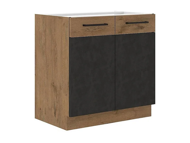 Unterschrank ROCK 80 cm Eiche Lancelot & Grau Matera, 2 Türen, 2 Soft-Close-Schubladen, Mattes Design und Europäische Herstellung