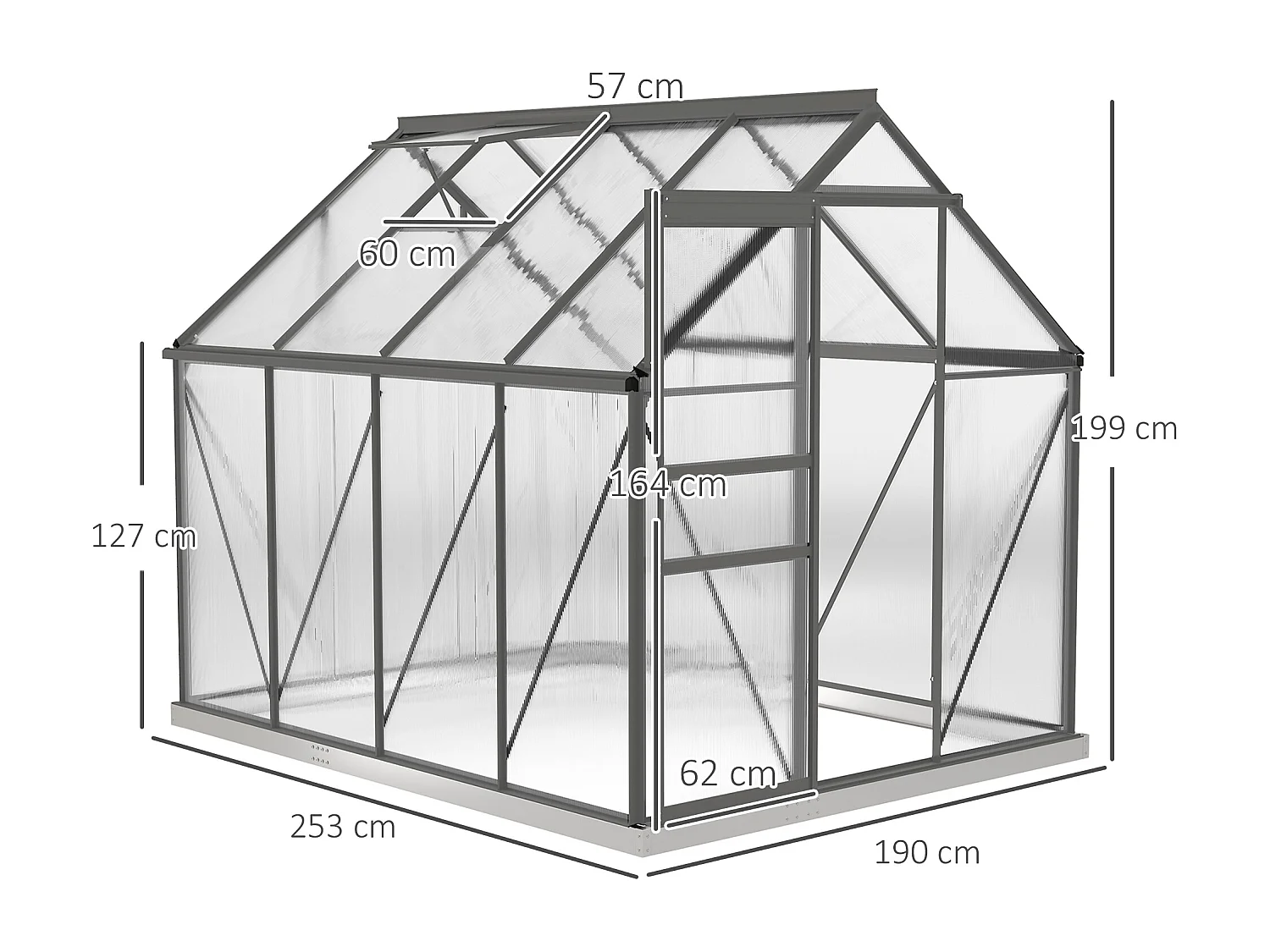 Serra in policarbonato con finestra apribile e porta scorrevole grigio