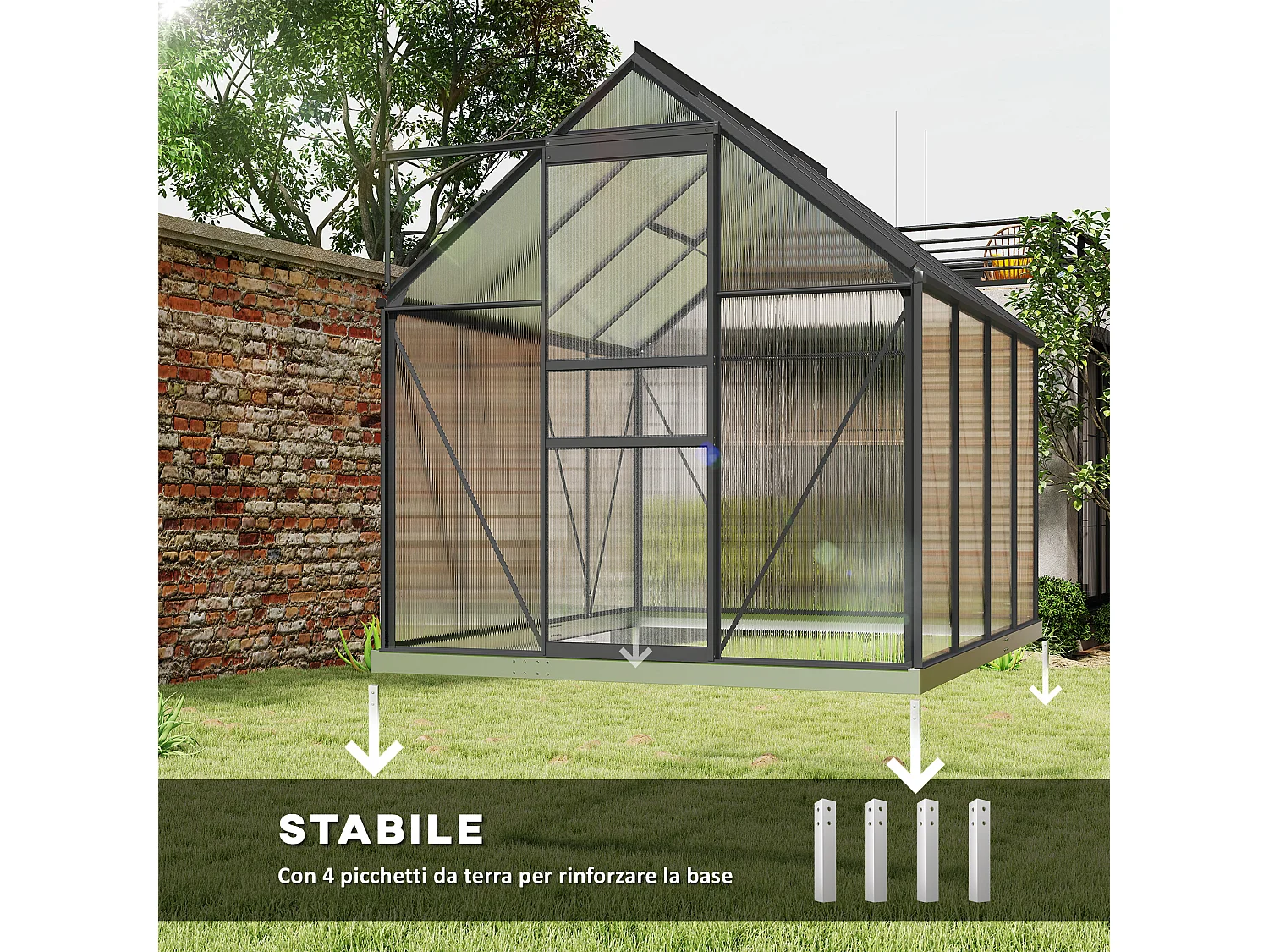 Serra in policarbonato con finestra apribile e porta scorrevole grigio