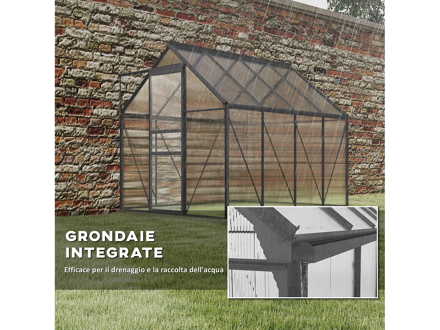 Serra in policarbonato con finestra apribile e porta scorrevole grigio