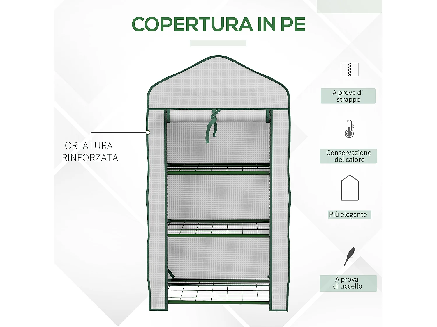 Mini serra da giardino con 3 ripiani e copertura in PE 59x39x127cm
