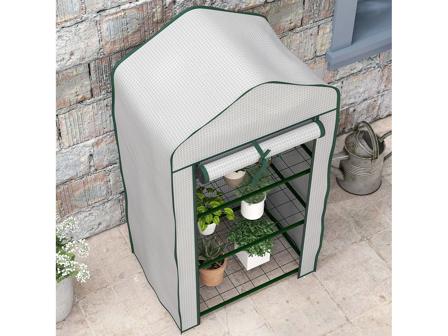 Mini serra da giardino con 3 ripiani e copertura in PE 59x39x127cm