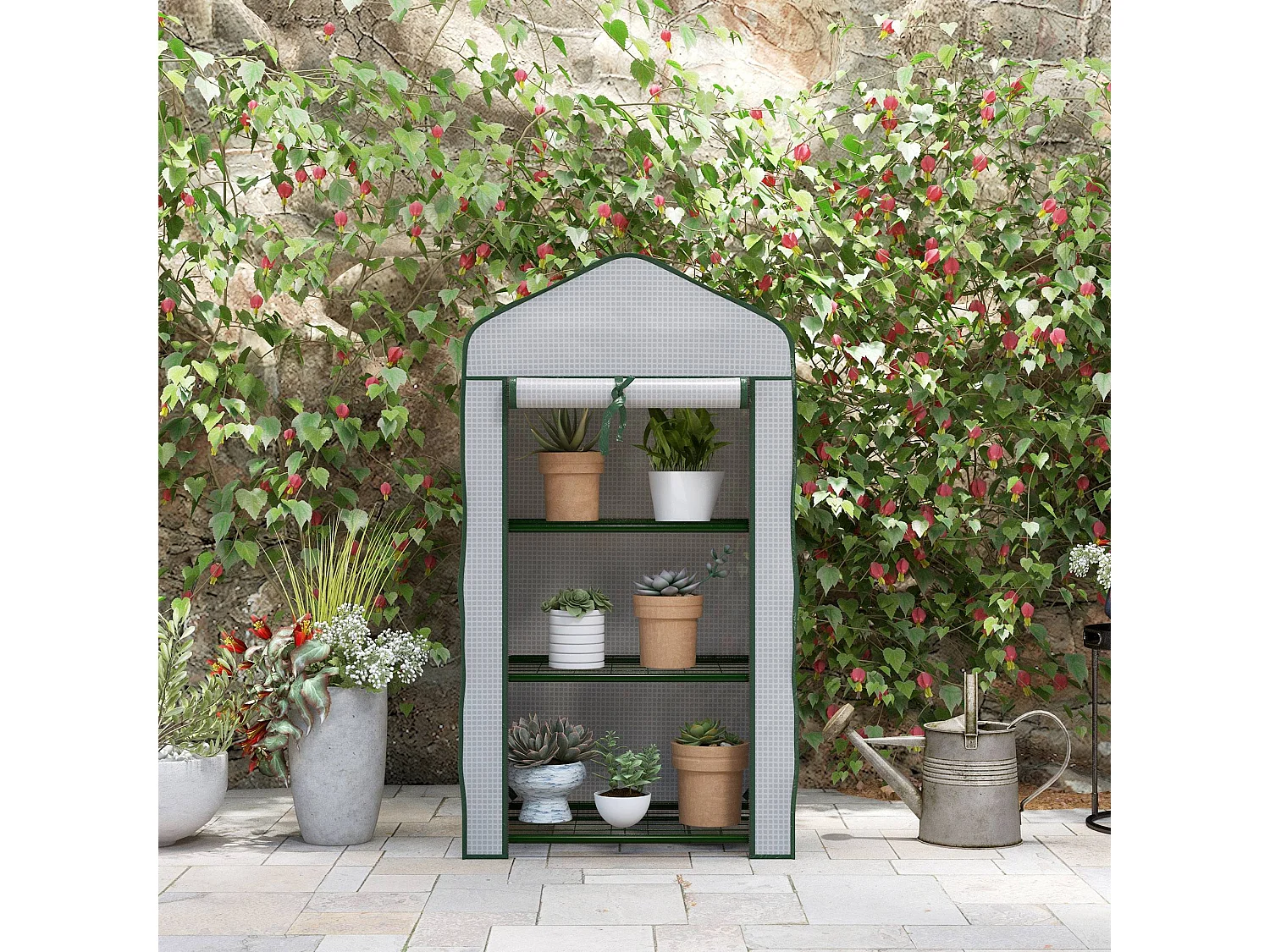 Mini serra da giardino con 3 ripiani e copertura in PE 59x39x127cm