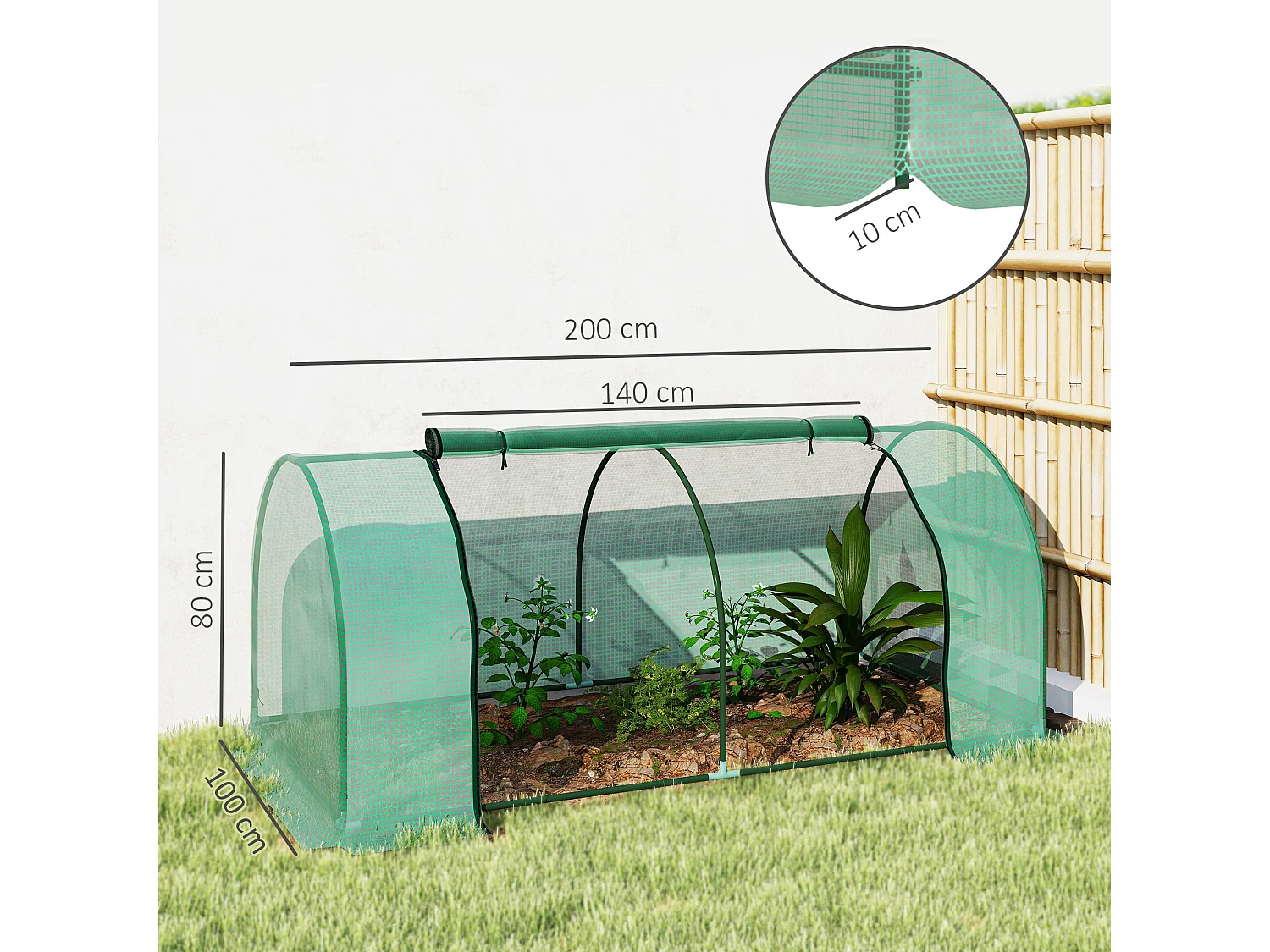 Serra da giardino e orto a tunnel 200x100x80 cm verde