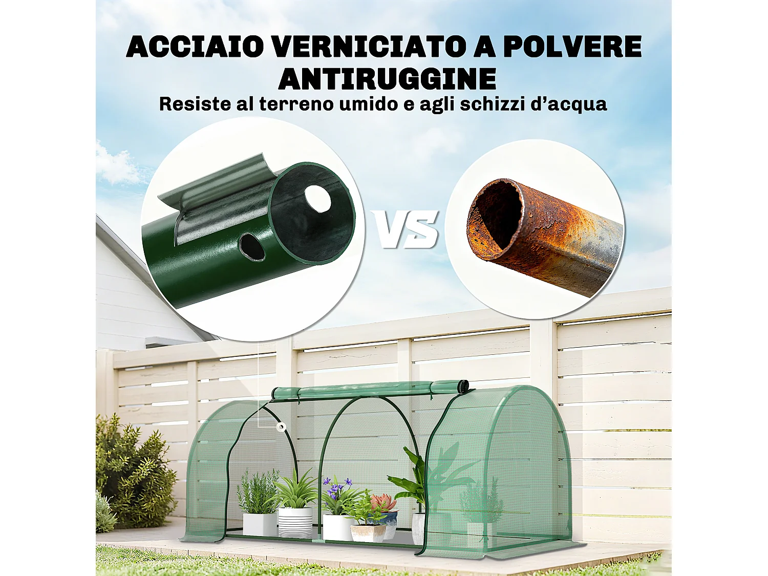 Serra da giardino e orto a tunnel 200x100x80 cm verde