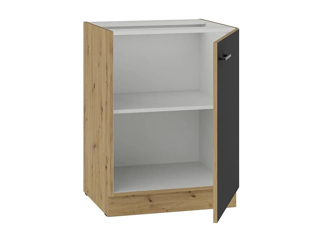 Szafka dolna MODENA 60 cm dąb rzemieślniczy i czarny mat, 1 drzwi skrzydłowe z LED i amortyzatorem, łatwy montaż