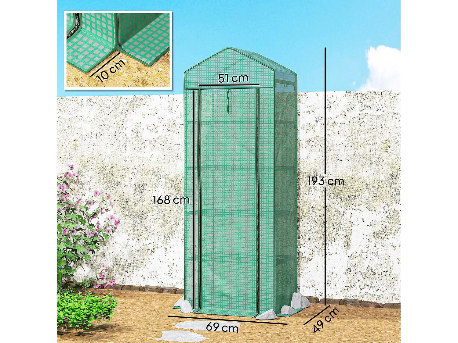Serra per piante a 5 livelli in acciaio e pe 69x49x193 cm verde