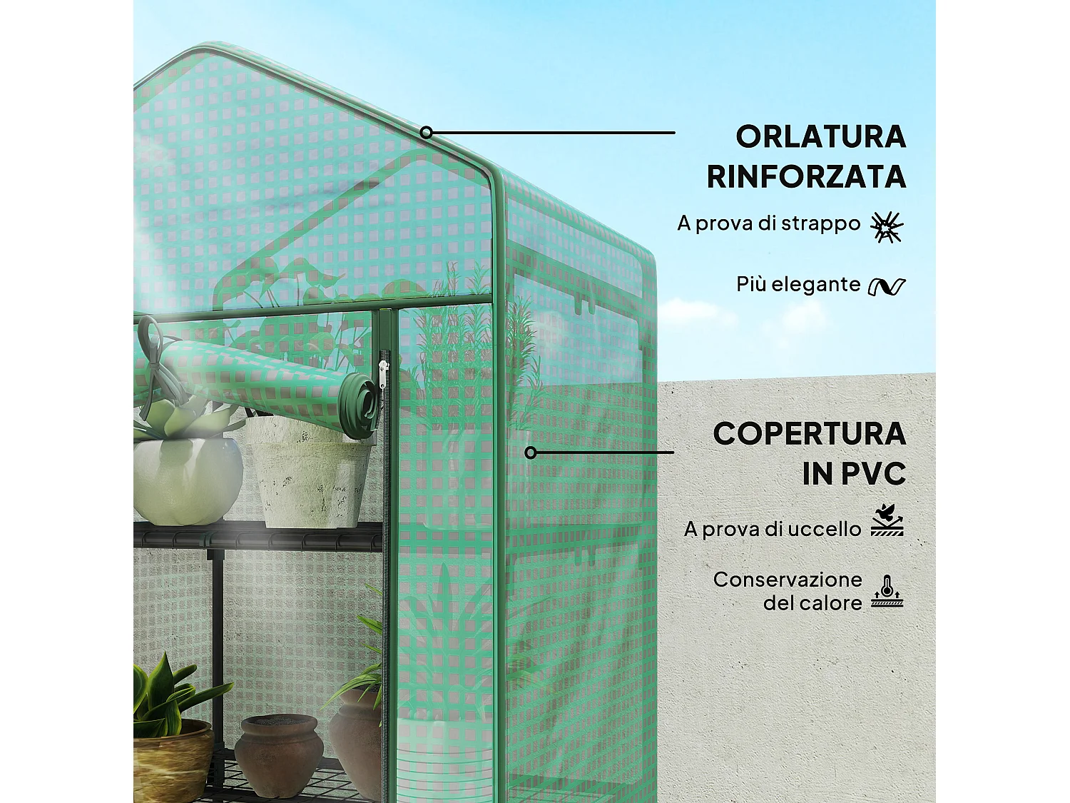 Serra per piante a 5 livelli in acciaio e pe 69x49x193 cm verde