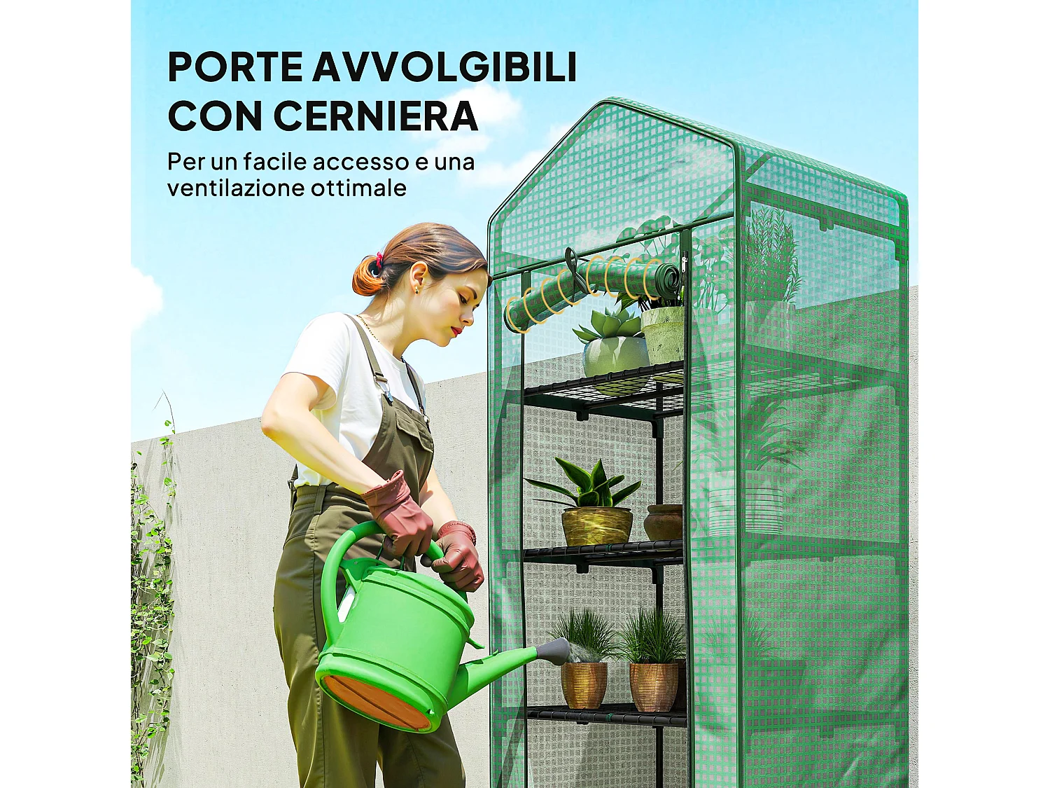 Serra per piante a 5 livelli in acciaio e pe 69x49x193 cm verde