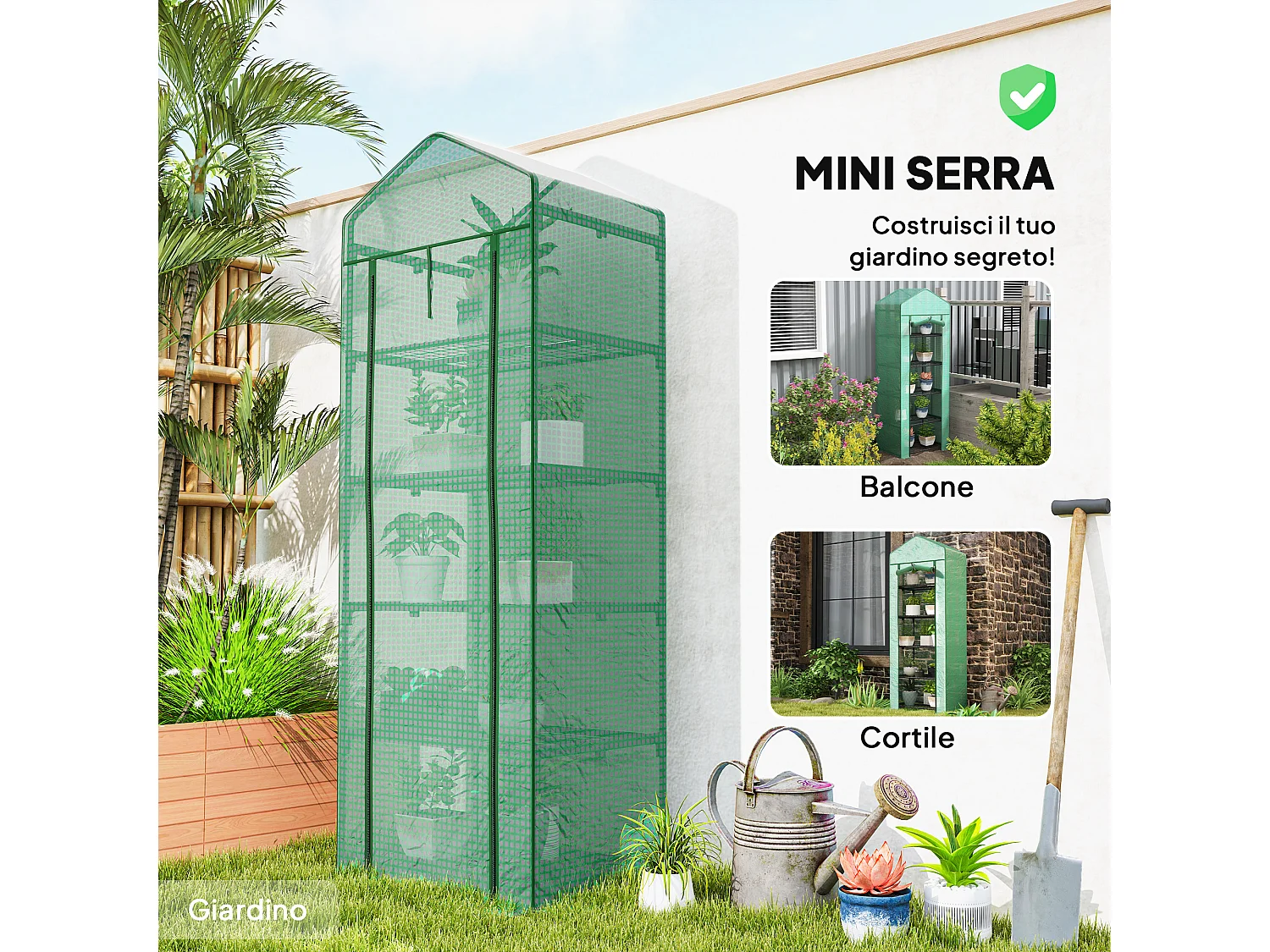 Serra per piante a 5 livelli in acciaio e pe 69x49x193 cm verde