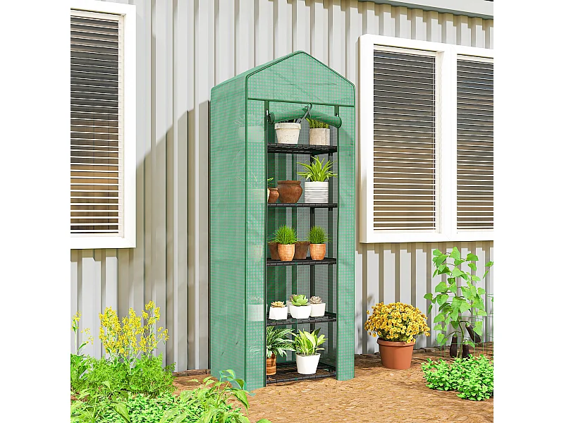 Serra per piante a 5 livelli in acciaio e pe 69x49x193 cm verde