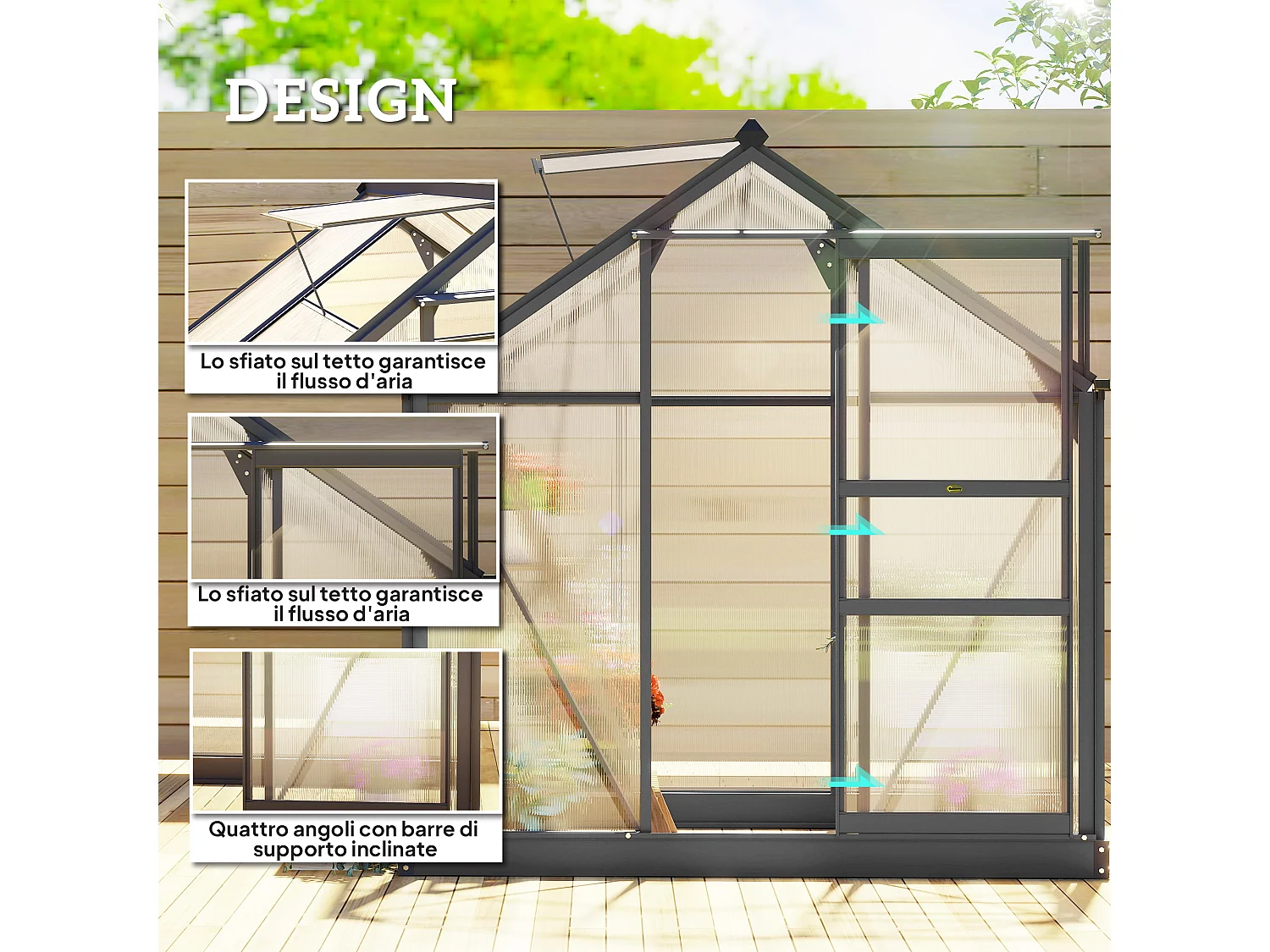Serra da giardino finestra e porta scorrevole in policarbonato grigio