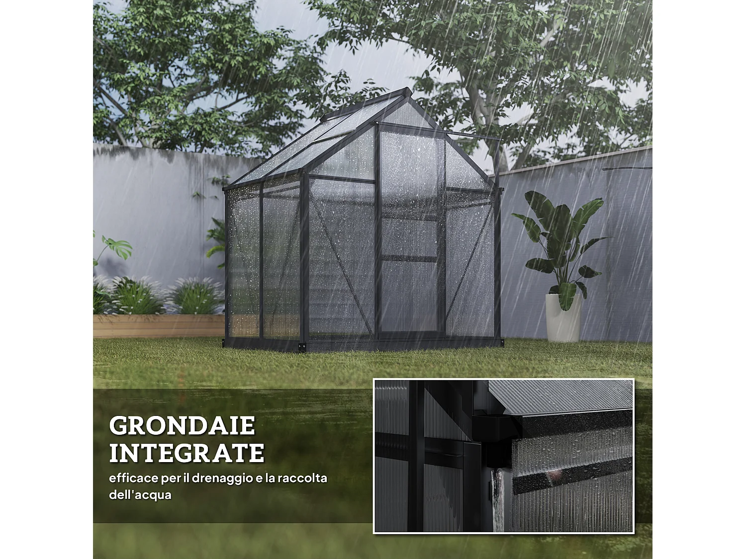 Serra da giardino finestra e porta scorrevole in policarbonato grigio