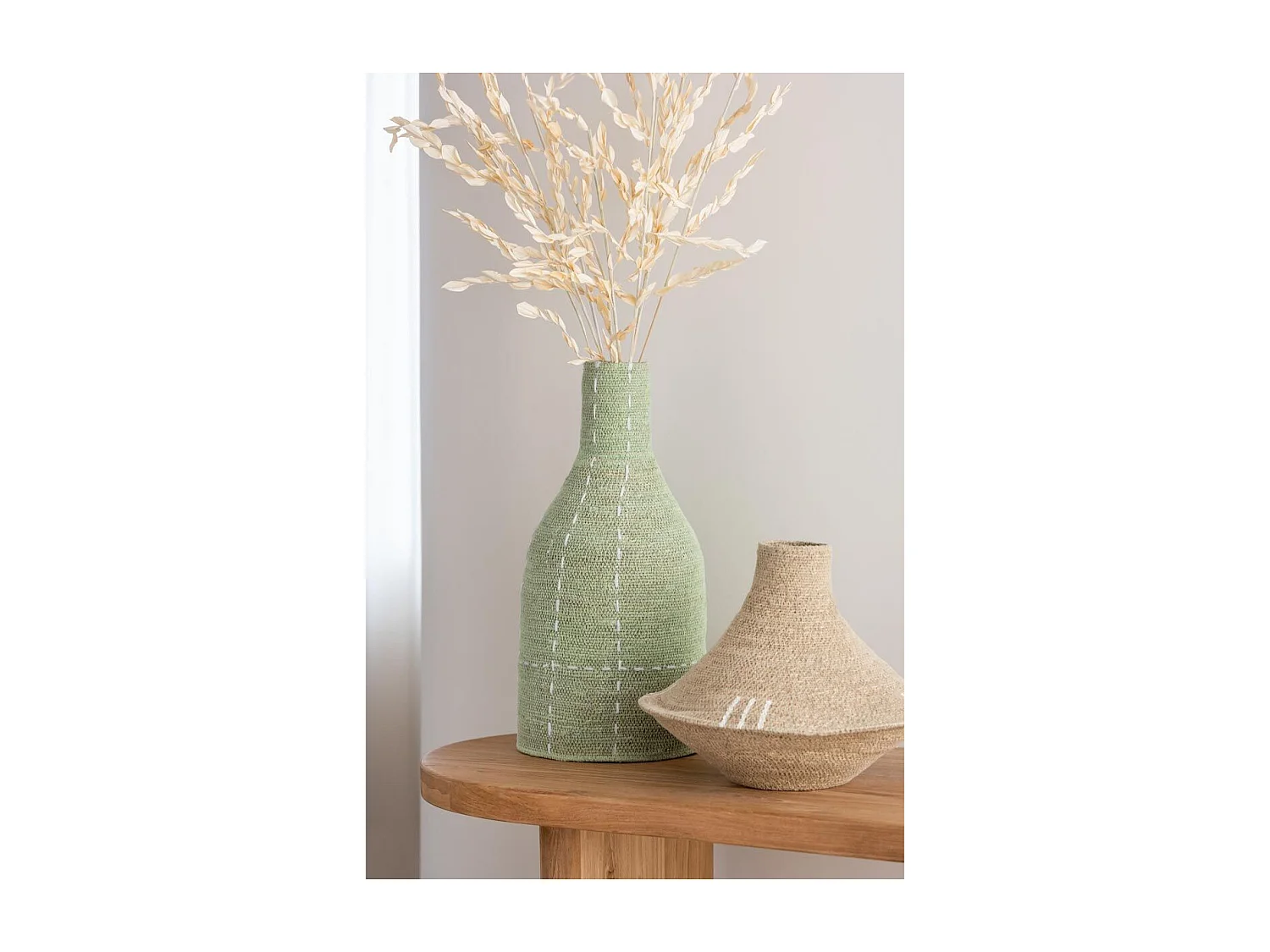 Vase Bouteille Design Pointillés "Jonc de Mer" 50cm Vert