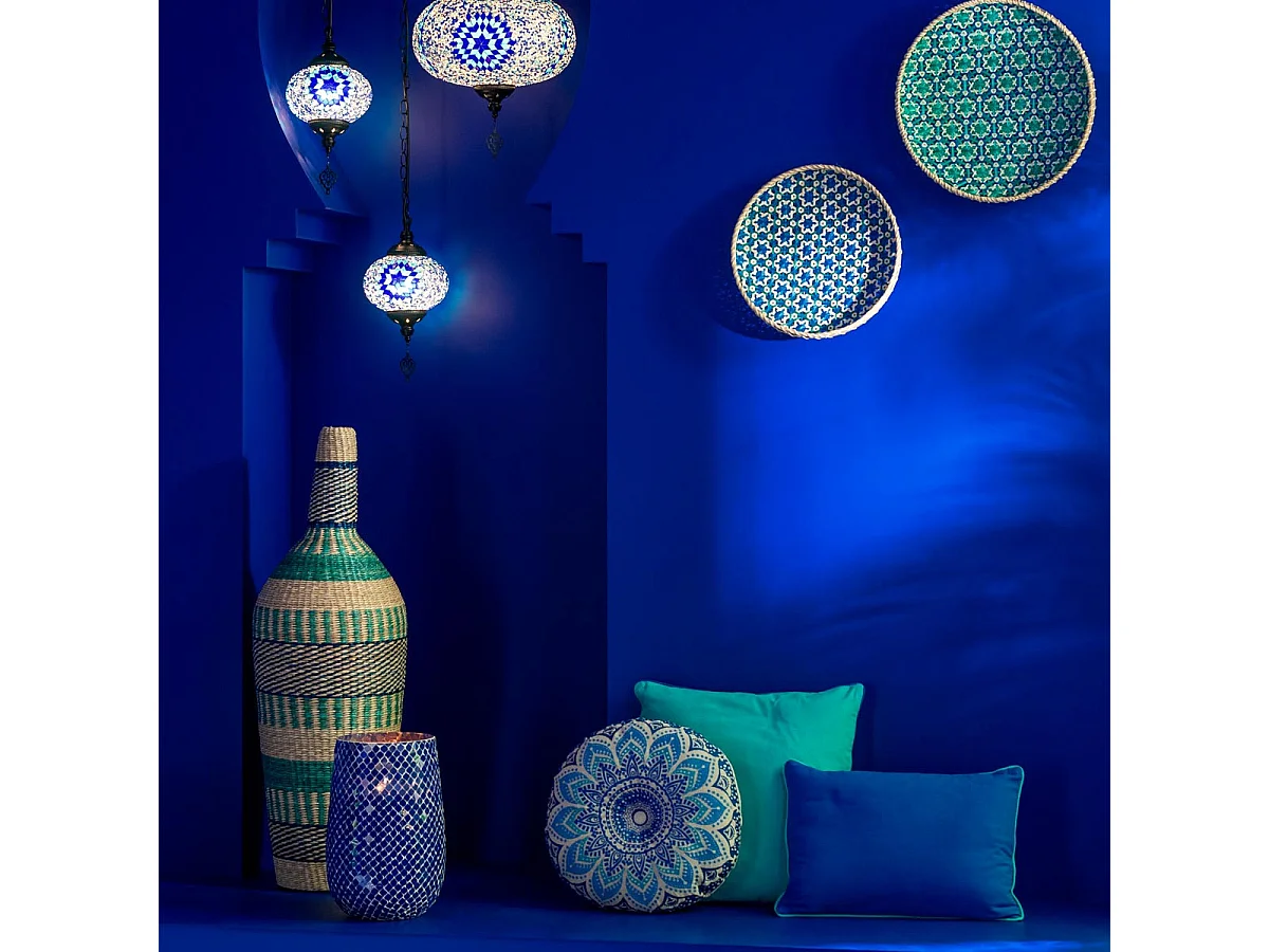 Vase Déco en Jonc "Ninon" 90cm Bleu