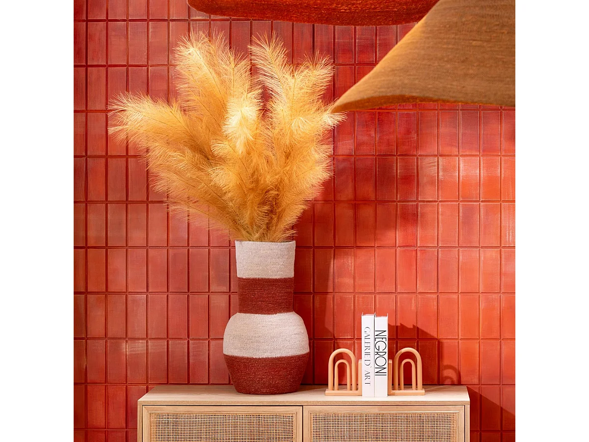 Vase Déco en Jonc "Rayures" 52cm Naturel & Terracotta