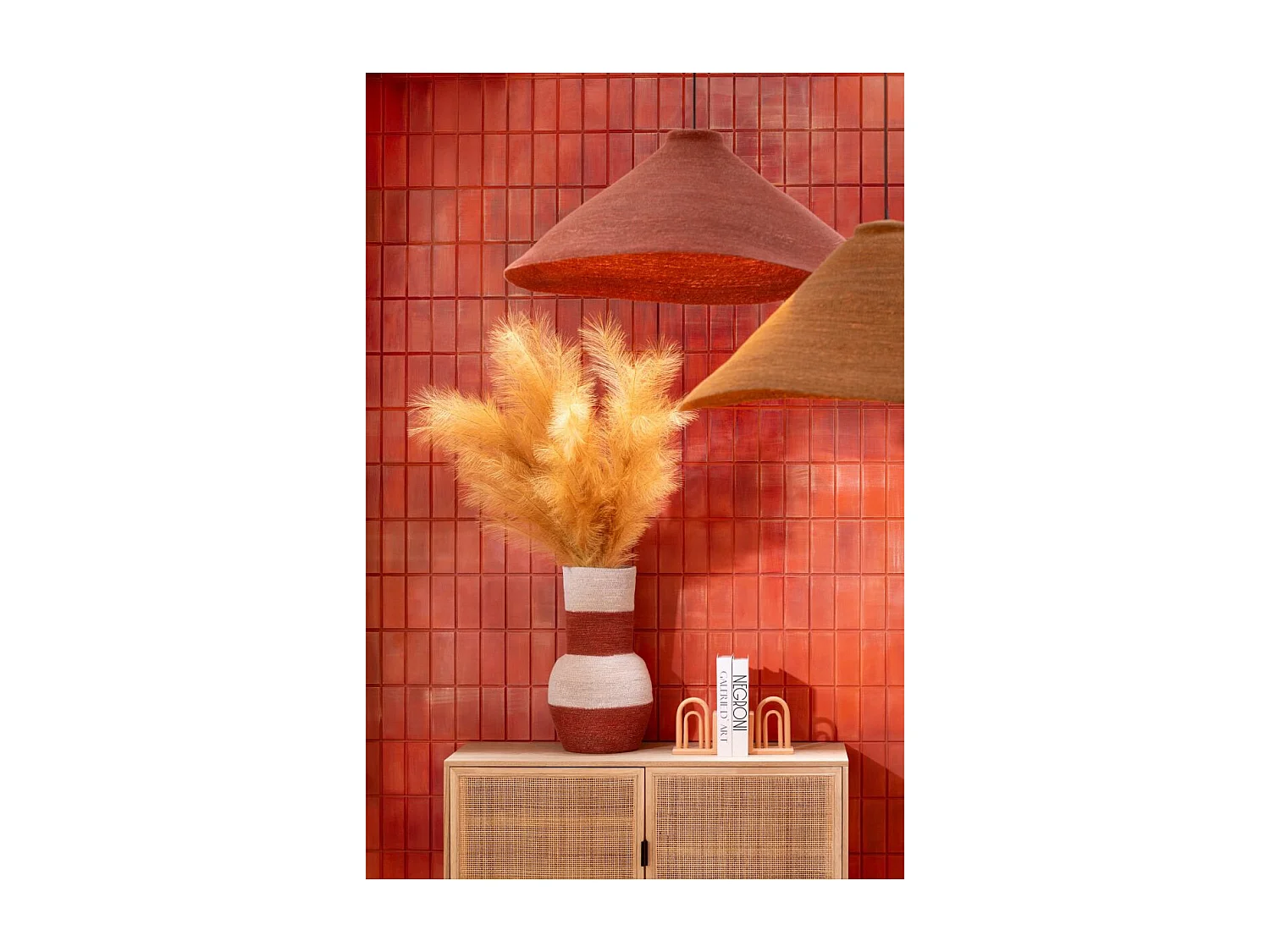 Vase Déco en Jonc "Rayures" 52cm Naturel & Terracotta