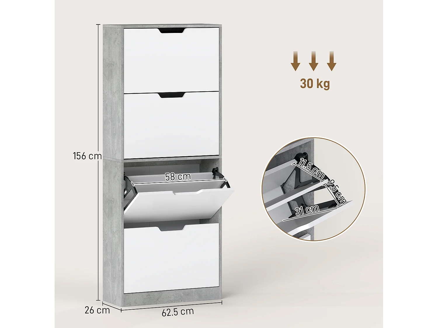 Scarpiera salvaspazio moderna 4 ante per 16 paia di scarpe grigio