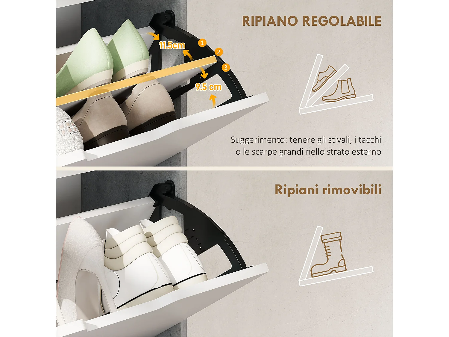 Scarpiera salvaspazio moderna 4 ante per 16 paia di scarpe grigio