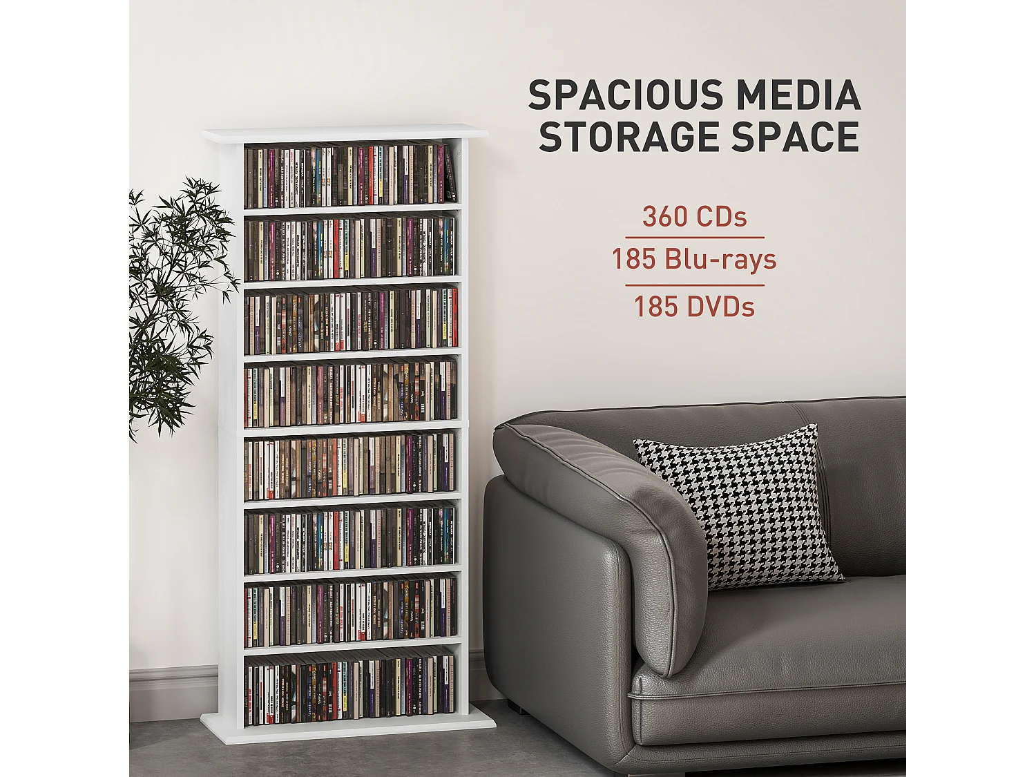 Scaffale porta cd con 6 ripiani regolabili in legno bianco