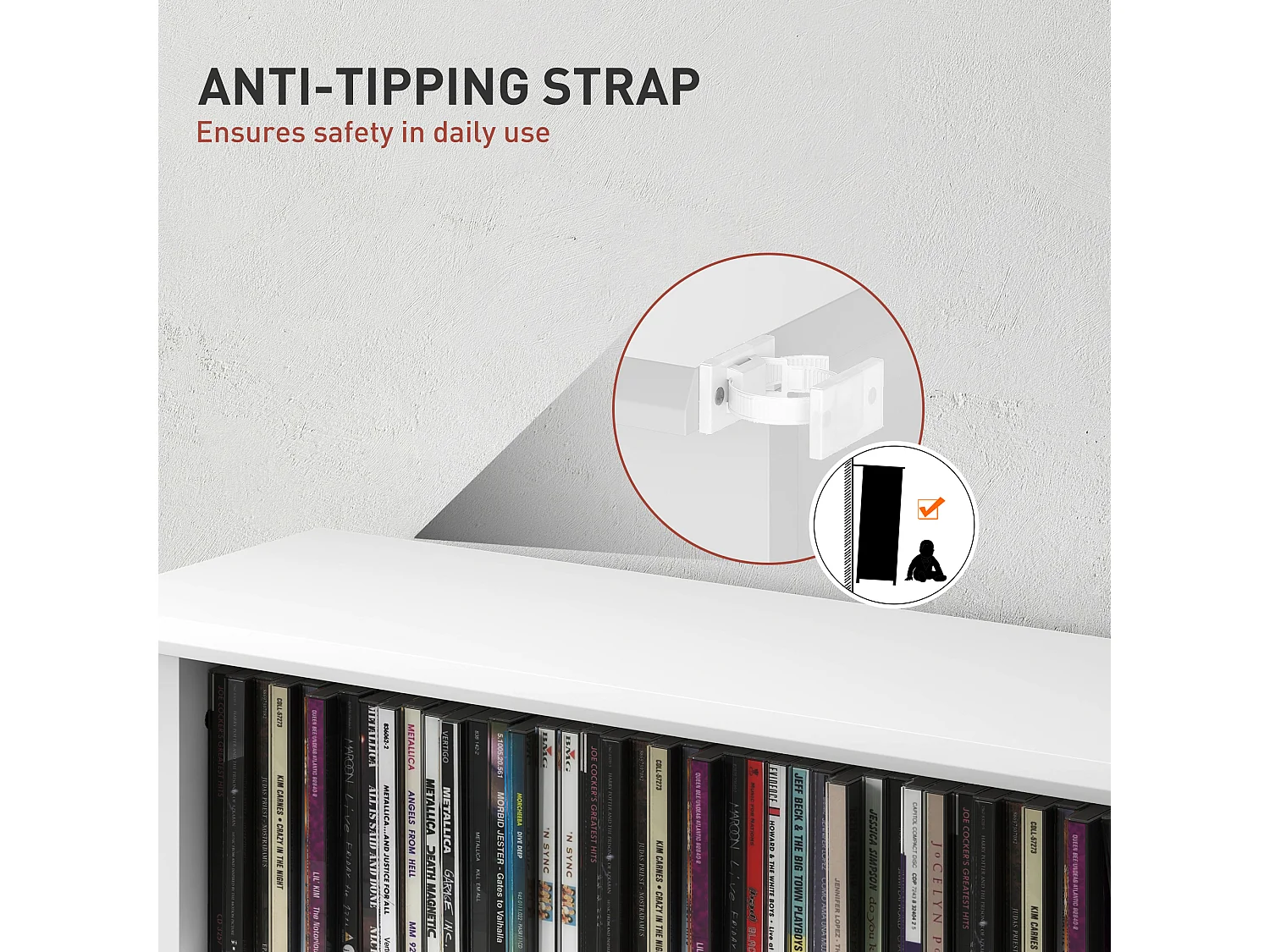 Scaffale porta cd con 6 ripiani regolabili in legno bianco