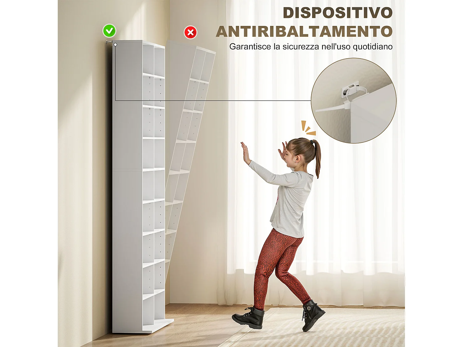 Scaffale porta cd con 14 ripiani regolabili in legno bianco